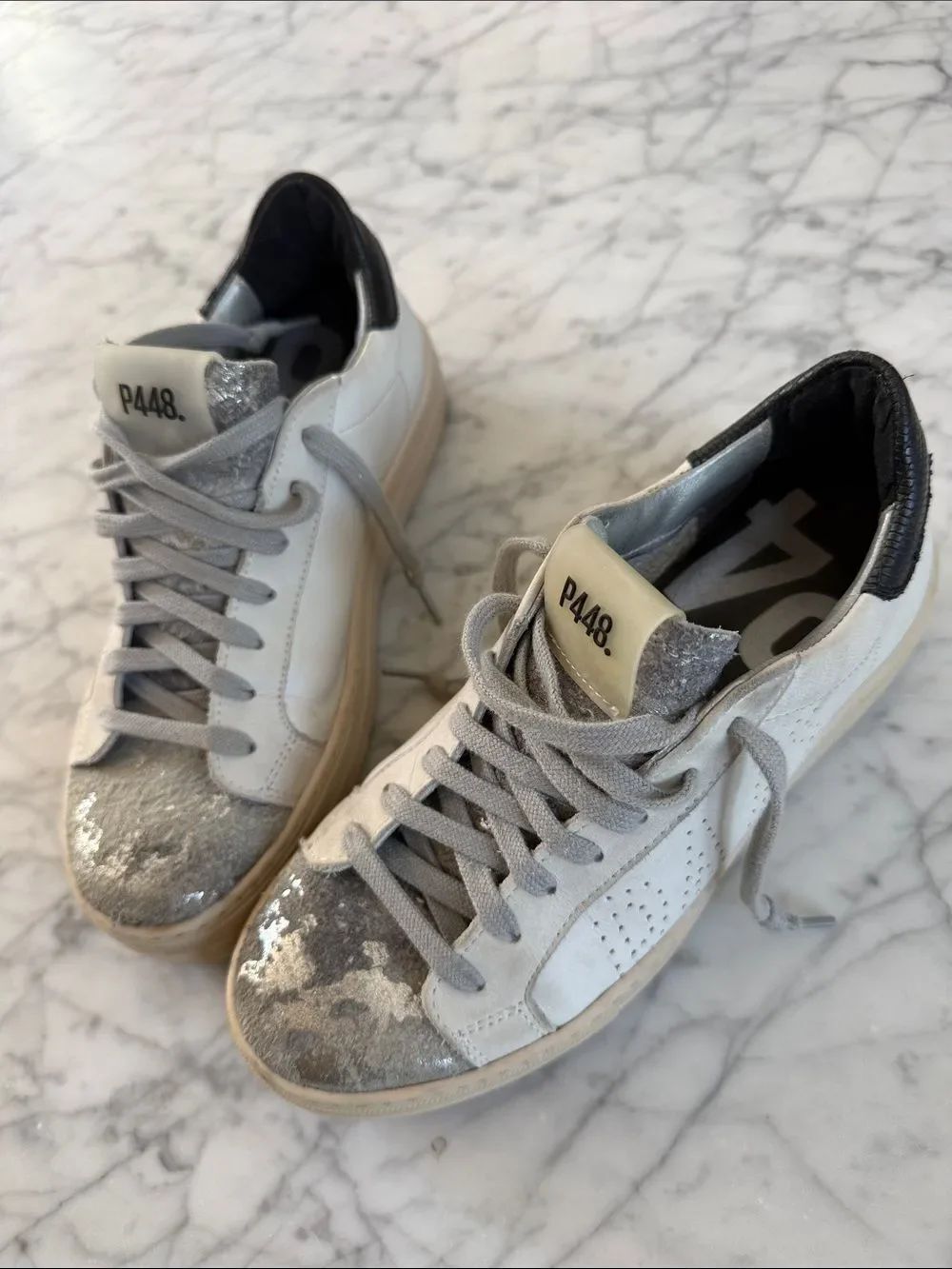 P448 Jack White Leather Low Top Womens 37 Sz 6.5-7 Shoes Lace Up Casual Sneaker